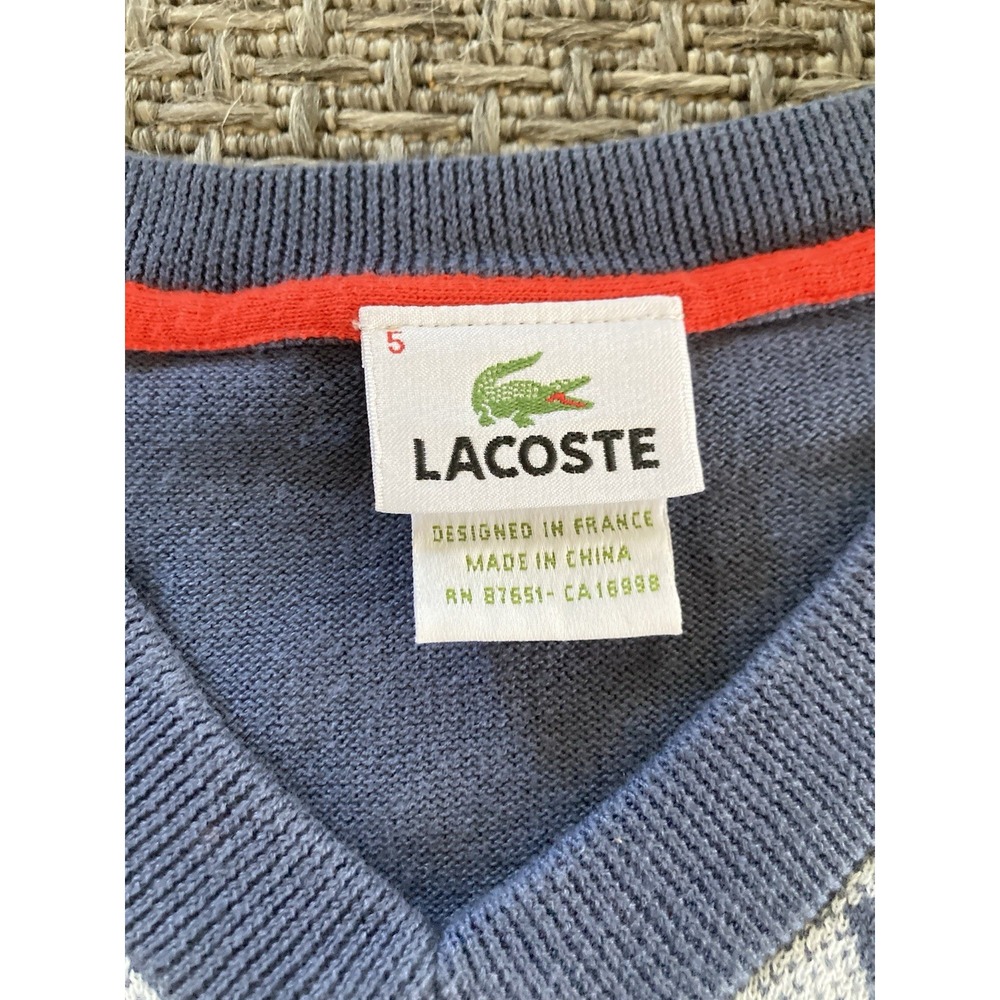 Lacoste Mens V Neck Sleeveless AOP Blue 100% Cotton Sweater Vest Size 5 - Picture 4 of 11